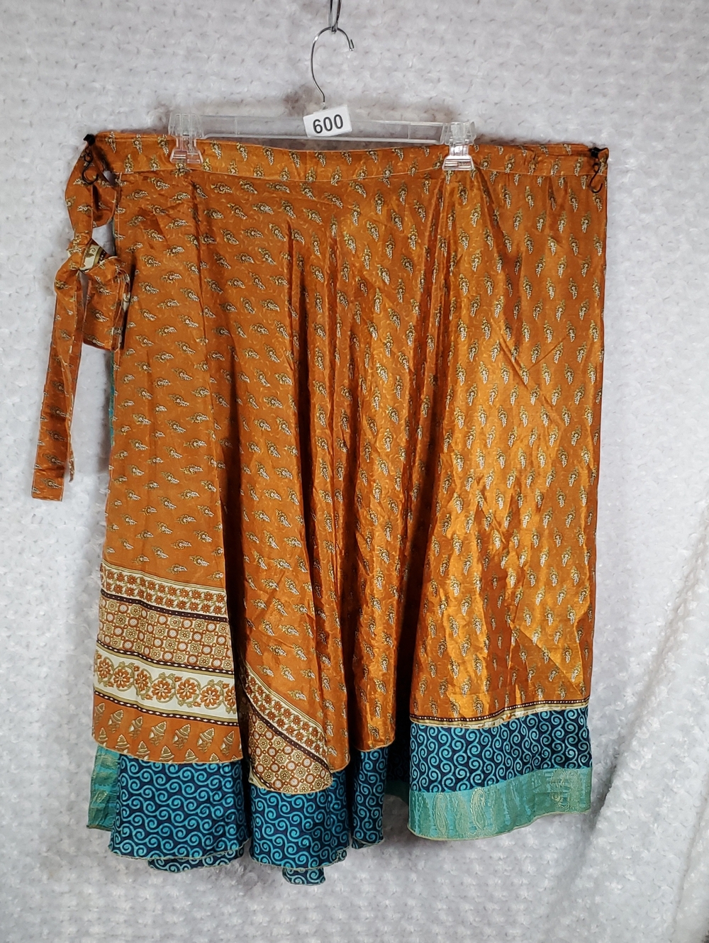 Boho Wrap Skirt in Mustard with Teal Trim Free Size